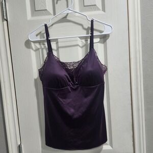 Soma Womens L Purple Satin Camisole Lace Trim Adjustable Straps Lingerie